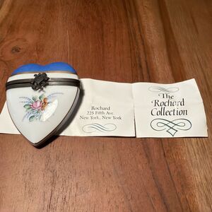 Rochard  Limoges France Heart Shaped Hinged Trinket Box ~ Hand Painted Flowers